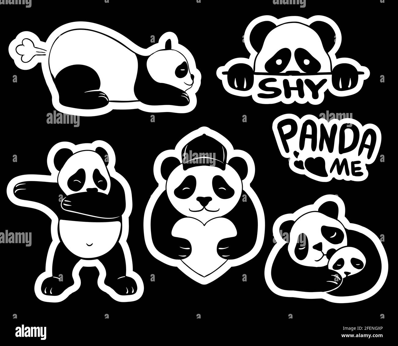 Simpatici adesivi panda illustrazione vettoriale Illustrazione Vettoriale