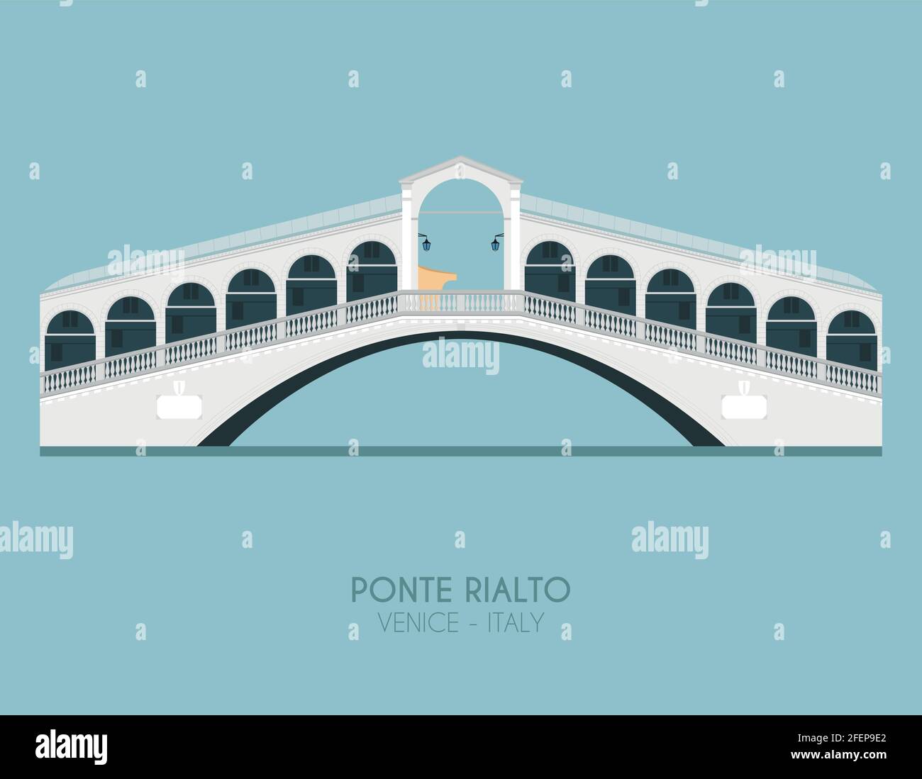 Poster dal design moderno con sfondo colorato del Ponte di Rialto (Venezia, Italia). Illustrazione vettoriale Illustrazione Vettoriale