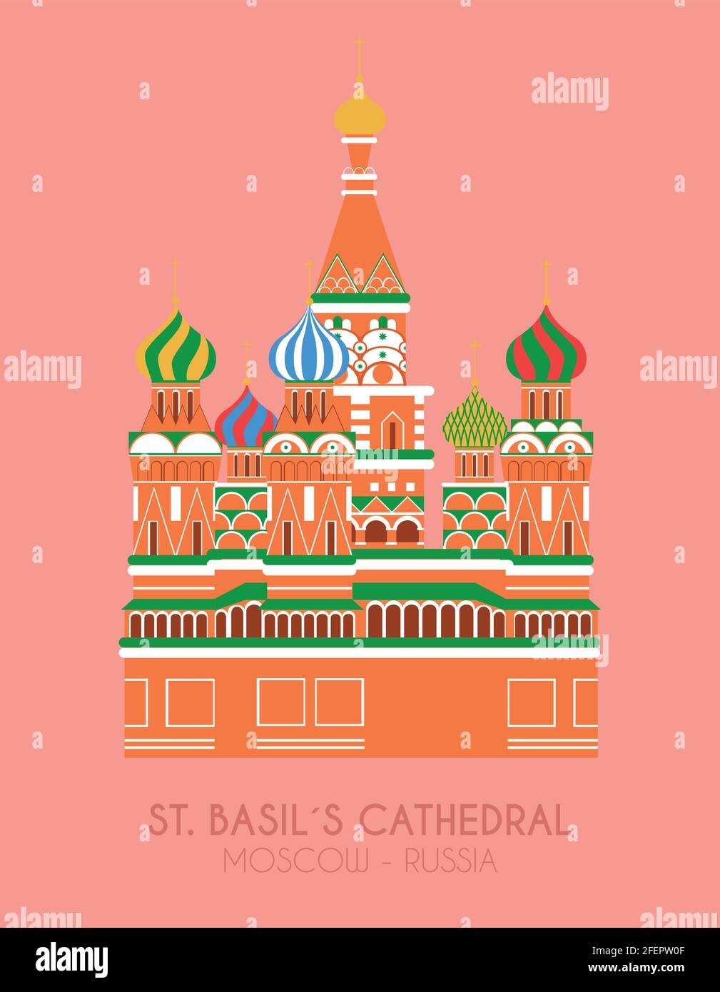 Poster dal design moderno con sfondo colorato della Cattedrale di San Basil (Mosca, Russia). Illustrazione vettoriale Illustrazione Vettoriale