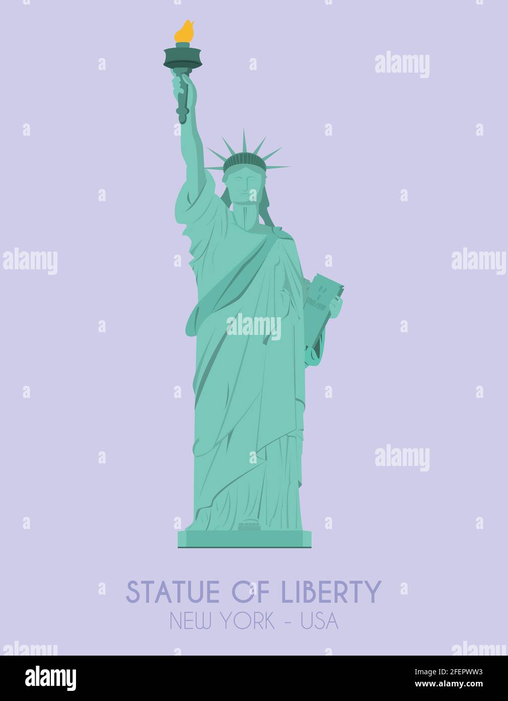 Poster dal design moderno con sfondo colorato della Statua della libertà (New York, USA). Illustrazione vettoriale Illustrazione Vettoriale