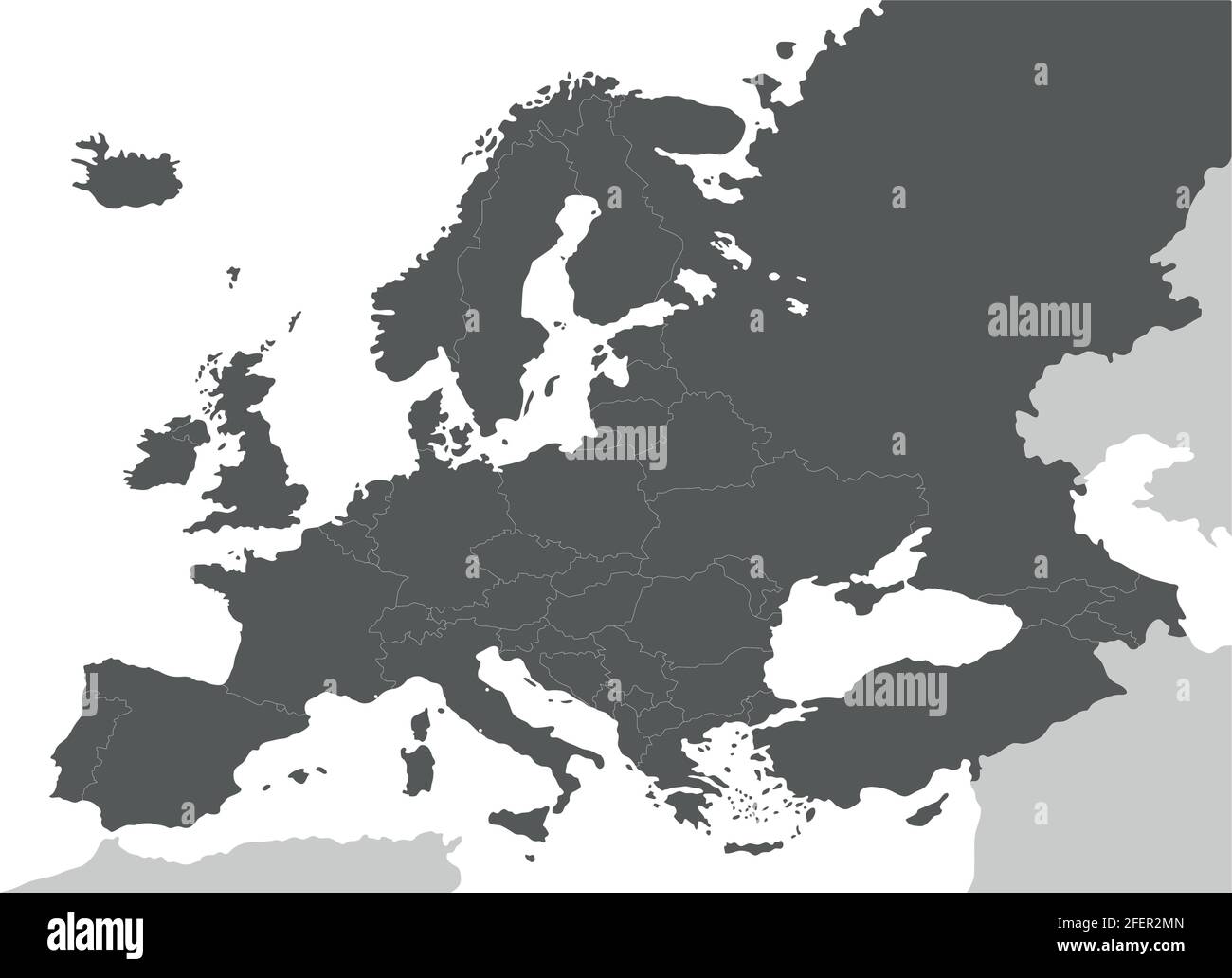 Mappa politica vuota dell'Europa in grigio con sfondo bianco. Illustrazione vettoriale Illustrazione Vettoriale