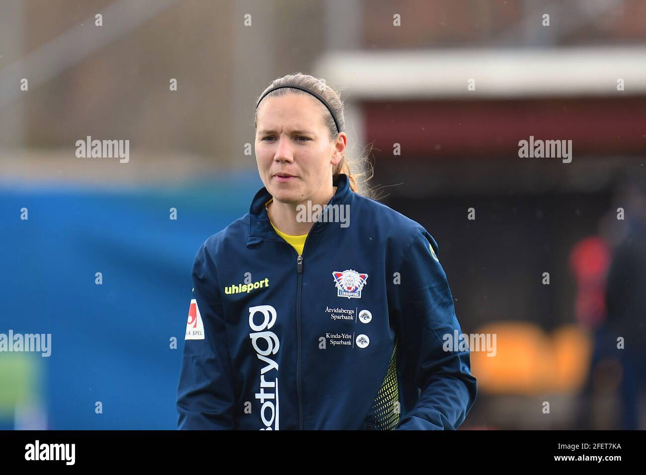 Emma Lennartsson (10 Linkoping) durante il riscaldamento in vista della partita nella Lega svedese OBOS Damallsvenskan il 24 aprile 2021 tra AIK e Linkopings FC presso Skytteholms IP a Stoccolma, Svezia Foto Stock