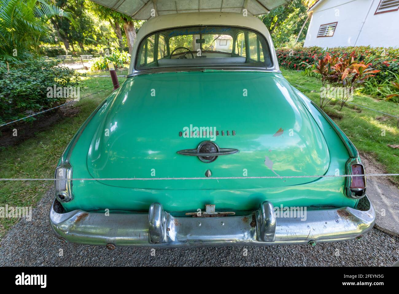 Oldsmobile car, la Granjita Siboney, Santiago de Cuba, Cuba Foto Stock