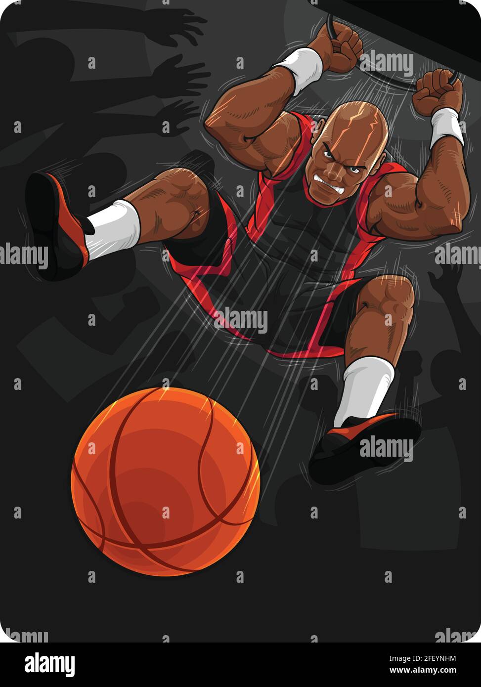 Giocatore di basket facendo Slam Dunk Cartoon Illustrazione Vector disegno Illustrazione Vettoriale