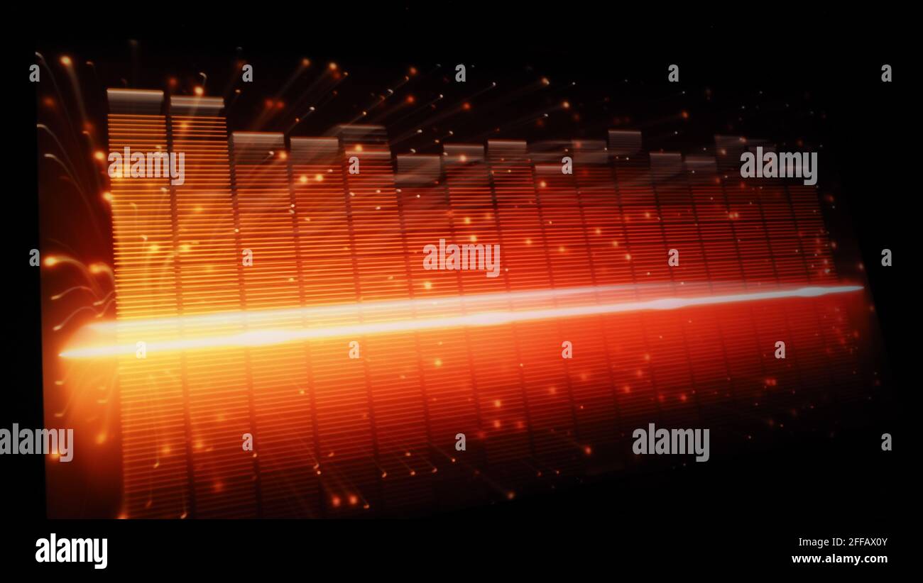 Music Equalizer bar. Equalizzatore delle forme d'onda audio su sfondo nero. Musica o onda sonora sul monitor. Visualizzatore audio colorato astratto. Gradiente Foto Stock