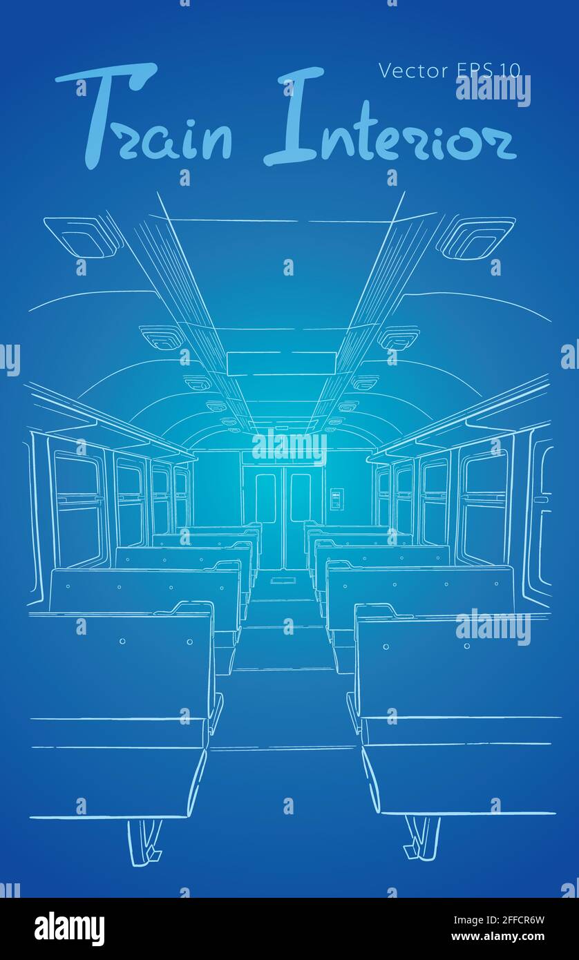 Schizzo di vettore di treni passeggeri interno in mano annegare illustrazione. Illustrazione Vettoriale