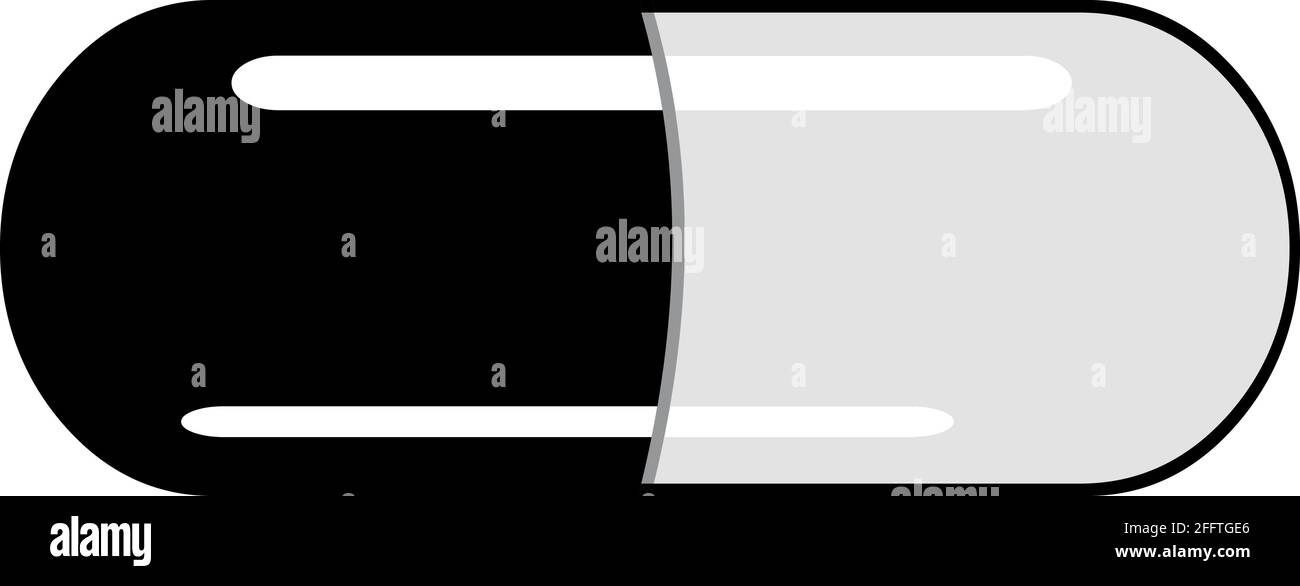 Emoticon vettoriale illustrazione di una capsula bianca e nera pillola Illustrazione Vettoriale