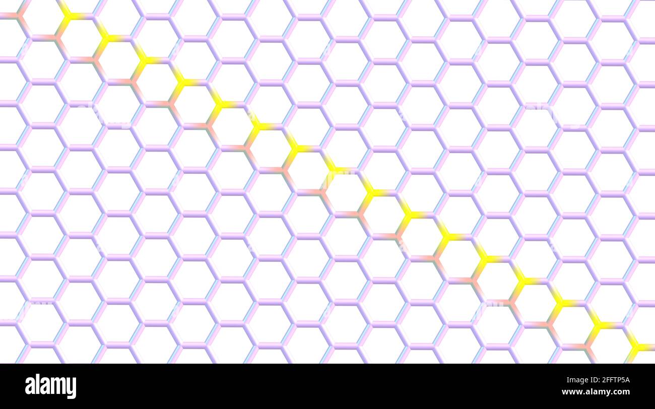 Il grafene è un allotrope di carbonio costituito da un singolo strato di atomi disposti in un reticolo a nido d'ape bidimensionale. illustrazione 3d Foto Stock