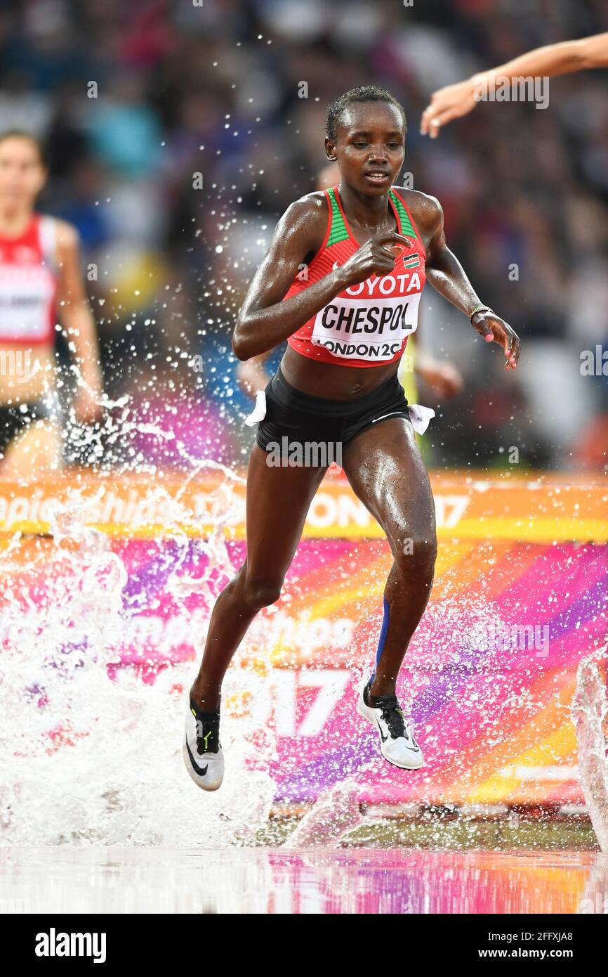 Celliphine Chepteek Chespol (Kemya). 3000 metri steeplechase donne. Campionato del mondo di atletica IAAF. Londra 2017 Foto Stock