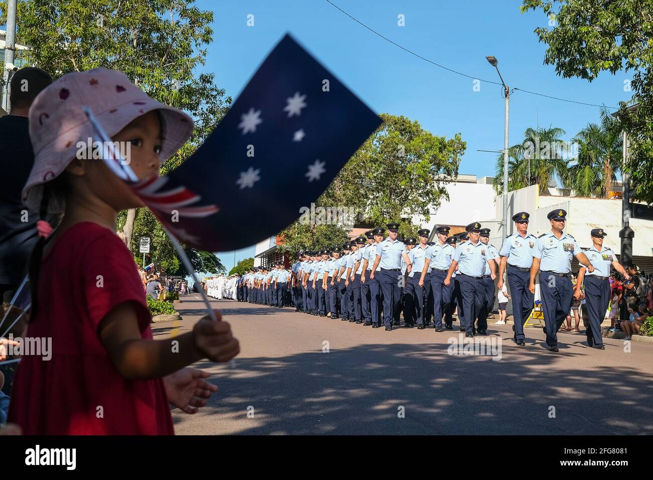 2021 Anzac Day Parade a Darwin, territorio del Nord, Australia Foto Stock