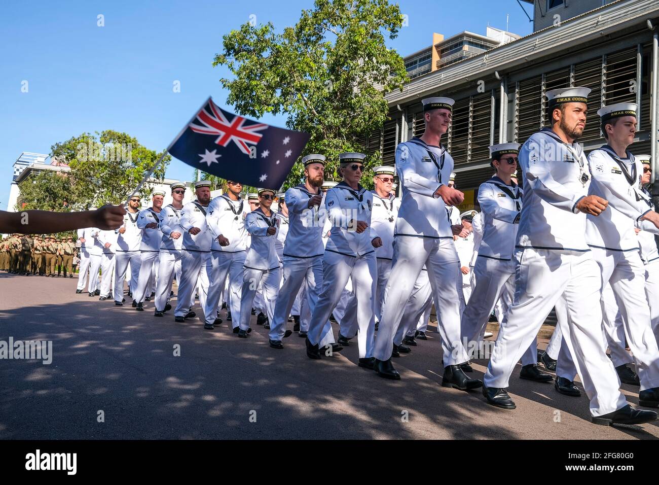2021 Anzac Day Parade a Darwin, territorio del Nord, Australia Foto Stock