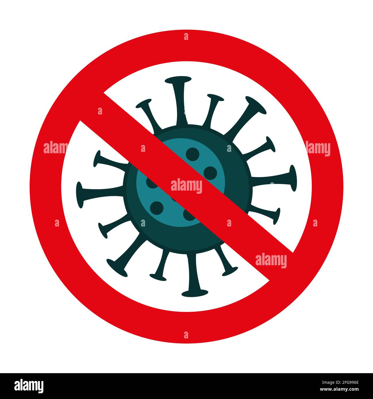 Cartello rosso di divieto del coronavirus. Illustrazione Vettoriale
