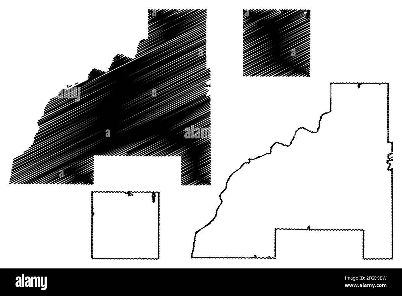 Barron e Burnett County, stato del Wisconsin (contea degli Stati Uniti, Stati Uniti d'America, Stati Uniti) mappa vettoriale, mappa di schizzo scrimbolo Illustrazione Vettoriale