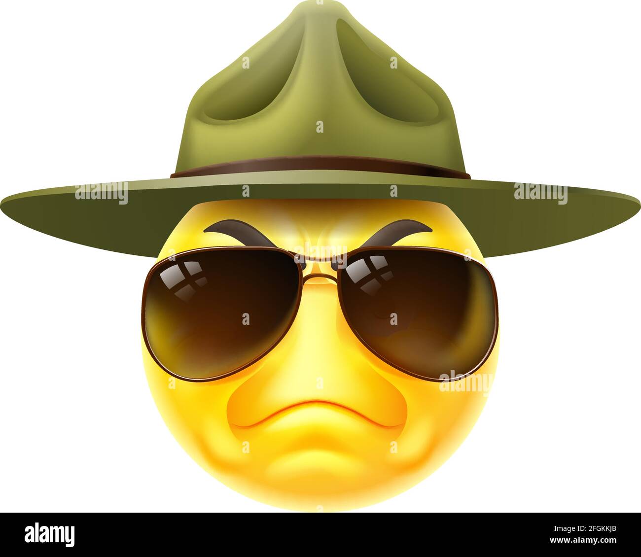 Arrabbiato Drill sergente Emoticon viso Cartoon Illustrazione Vettoriale