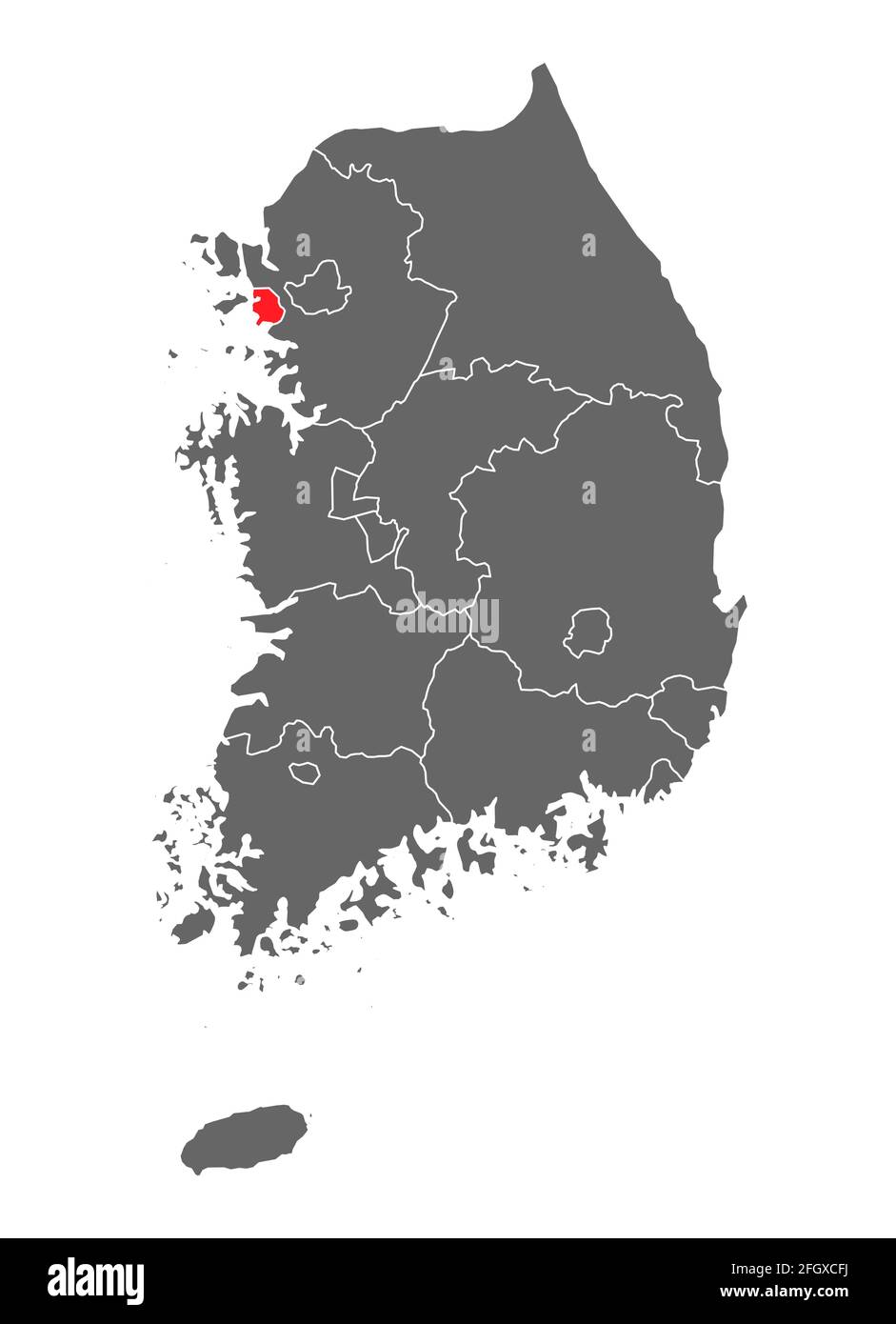 Mappa Corea della repubblica con provincia di colore rosso, Corea del Sud isolata su sfondo bianco . Illustrazione Vettoriale