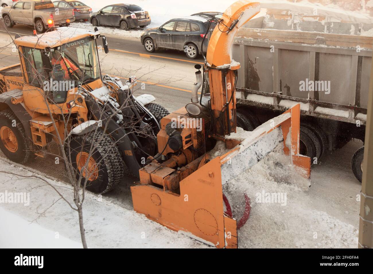 Rimozione della neve, inverno, Montreal, Canada, Foto Stock