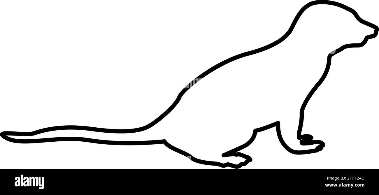 Meerkat in posa Suricata Suricatta contorno contorno nero vettore colore illustrazione stile piatto immagine semplice Illustrazione Vettoriale
