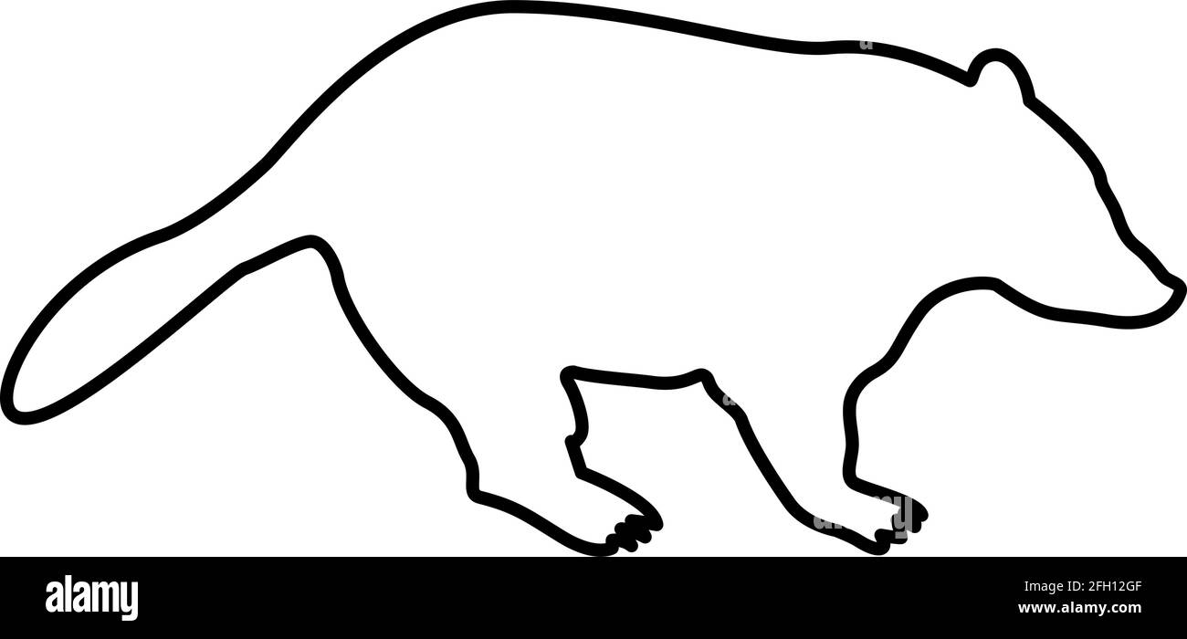Badger animale selvatico Meles Taxus famiglia di mammiferi predatori kunihih Carnivore contorno contorno colore nero illustrazione vettoriale stile piatto immagine semplice Illustrazione Vettoriale