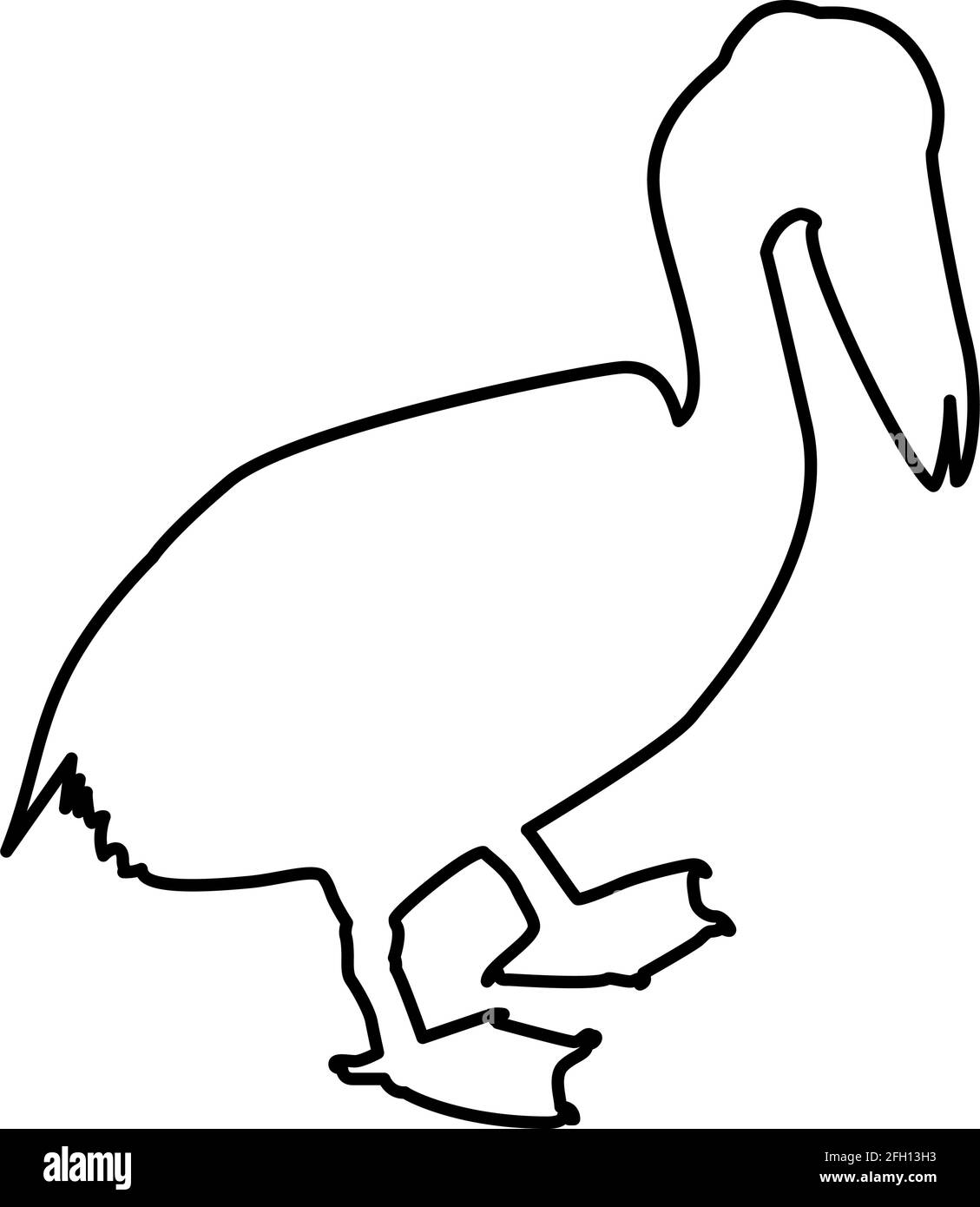 Pelican Bird Seabird Waterbird contorno nero colore illustrazione vettoriale immagine semplice stile piatto Illustrazione Vettoriale