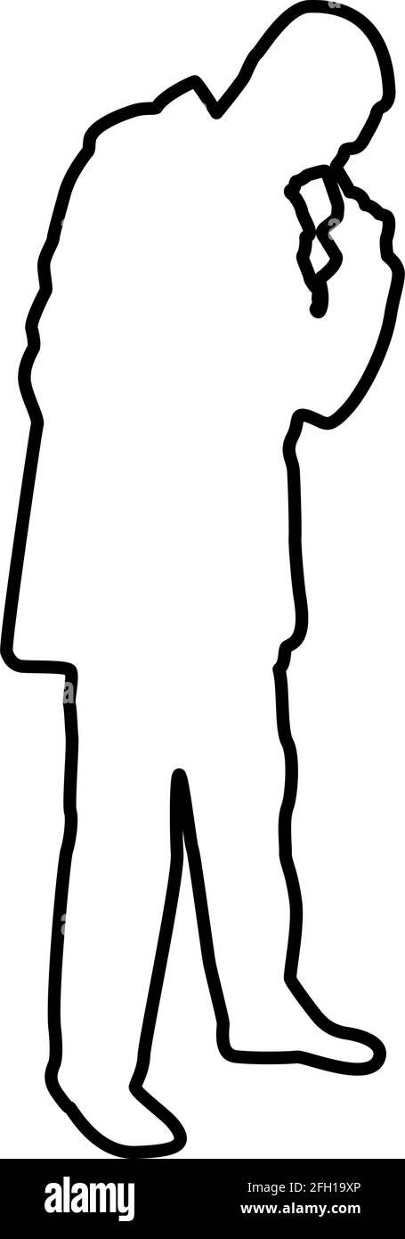 Uomo che pomo nel naso uso dito maschio pulisce i passaggi nasali contorno contorno colore nero illustrazione vettoriale stile piatto immagine semplice Illustrazione Vettoriale