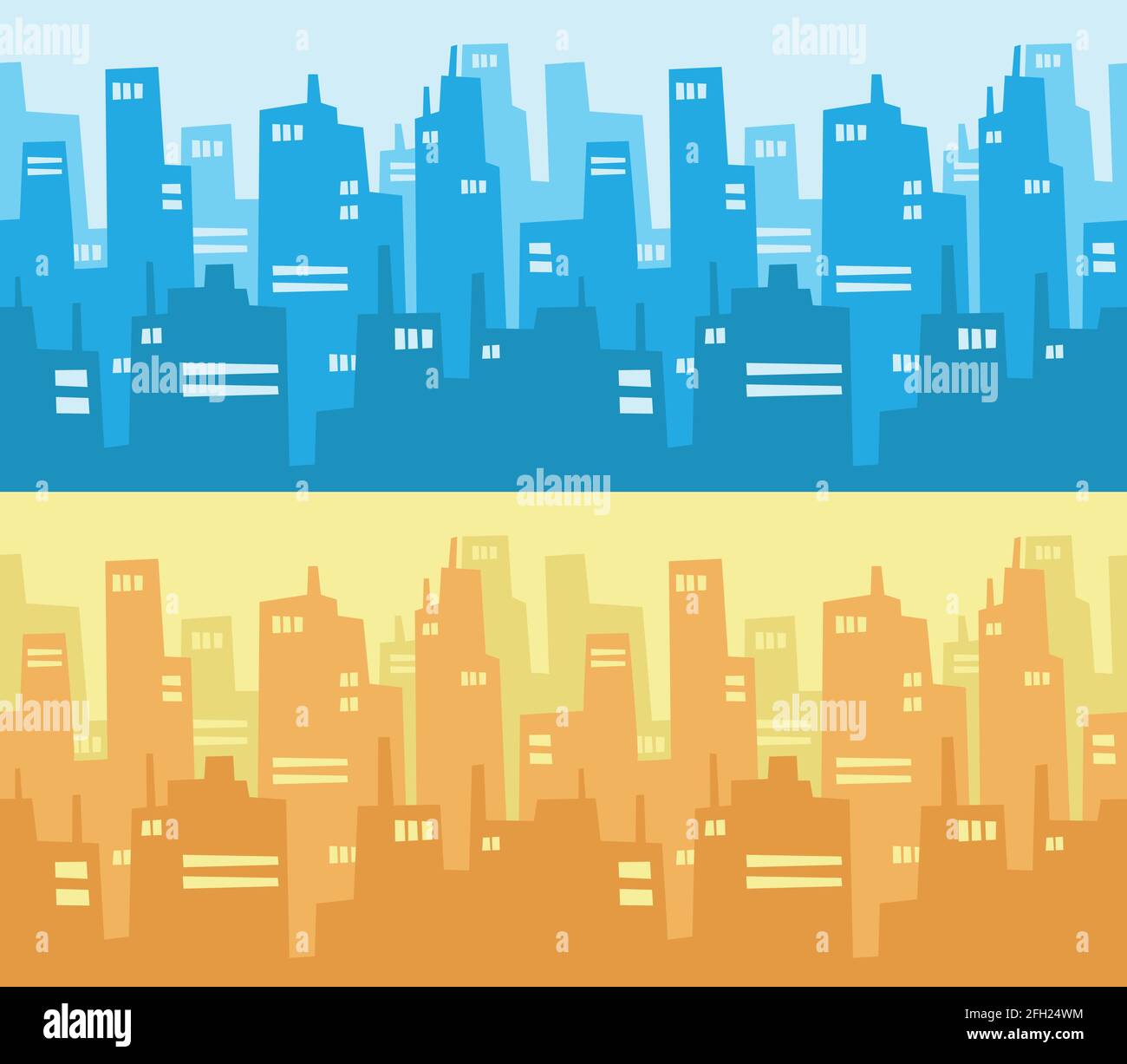 City Skyline Skyscraper costruzione piano stile Cartoon Illustrazione Vettoriale
