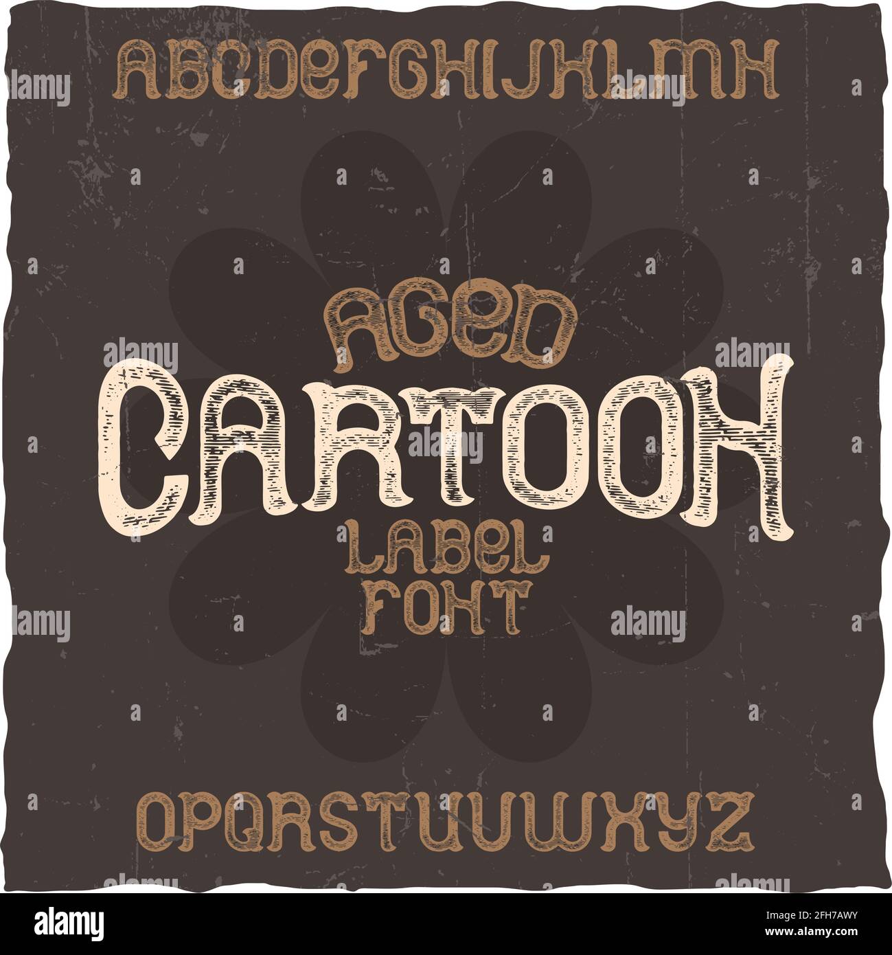 Carattere di etichetta vintage chiamato Cartoon. Buon carattere da utilizzare in qualsiasi etichetta o logo vintage. Illustrazione Vettoriale