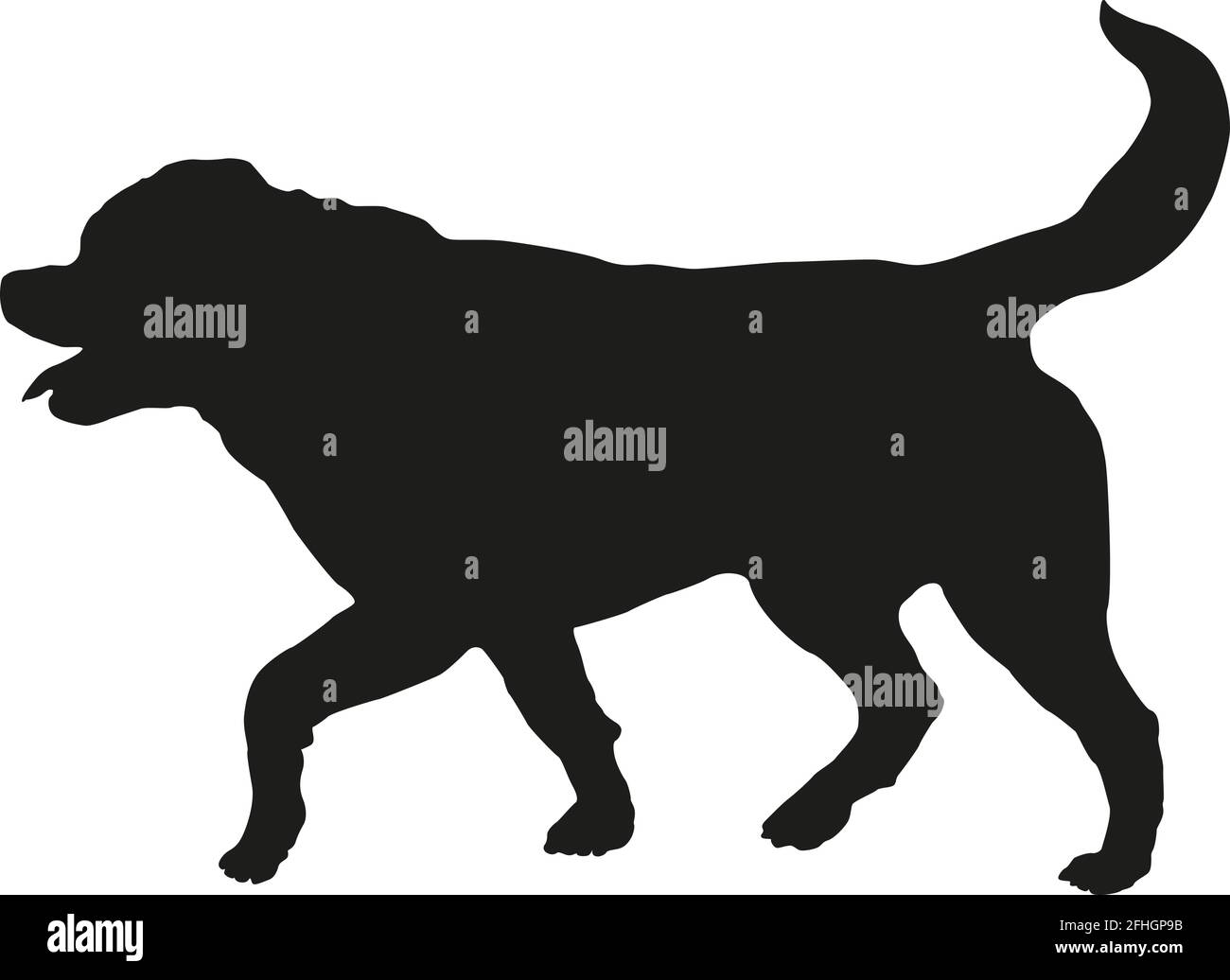 Silhouette nera per cani. Running rottweiler puppy. Isolato su sfondo bianco. Illustrazione vettoriale. Illustrazione Vettoriale