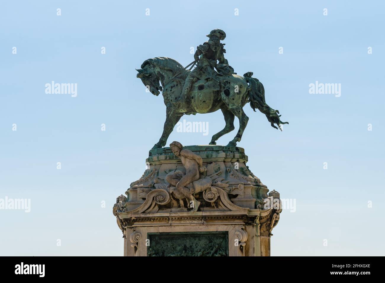 Budapest, Ungheria - 11 agosto 2019: Statua equestre di Savoia Eugen nel Castello di Buda Foto Stock