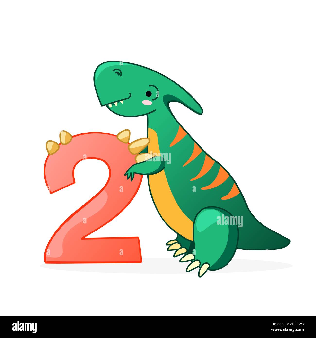 Carino dinosauro cartoni animati numeri. Numero due. Elementi vettoriali  per la progettazione di inviti per feste di compleanno o di dinosauro,  biglietti d'auguri, adesivi, banner, logo, icona, poster Immagine e  Vettoriale -