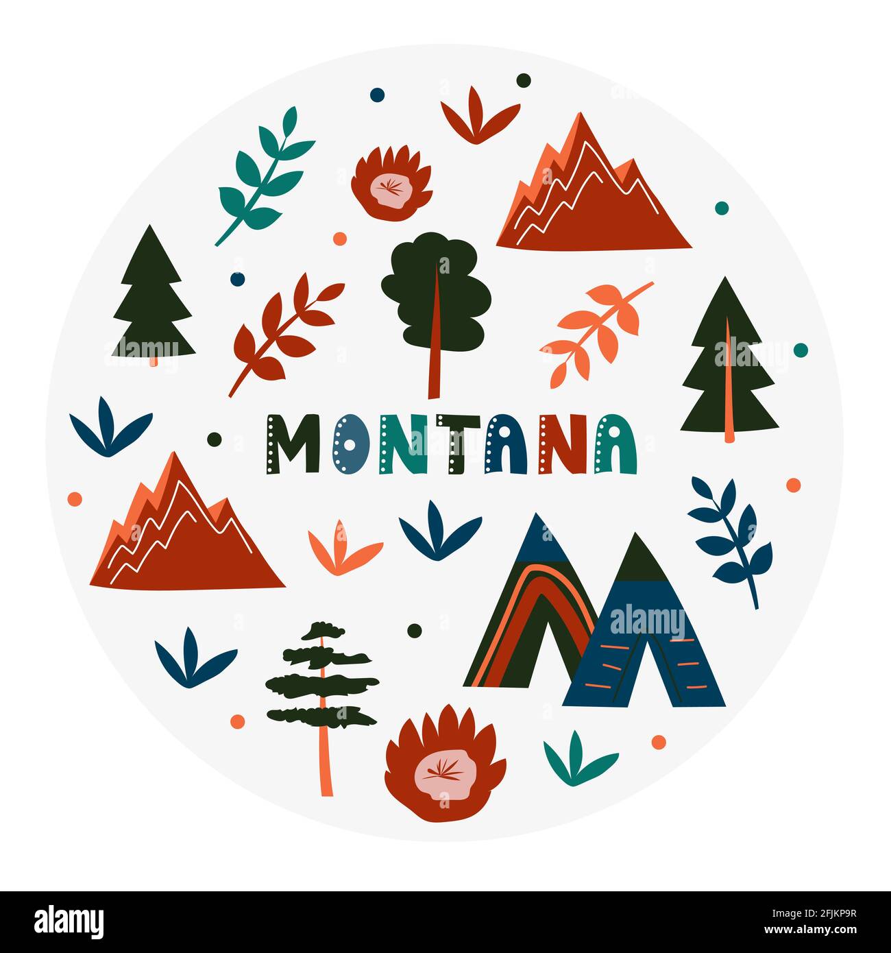 Collezione USA. Illustrazione vettoriale del tema Montana. Simboli di stato Illustrazione Vettoriale