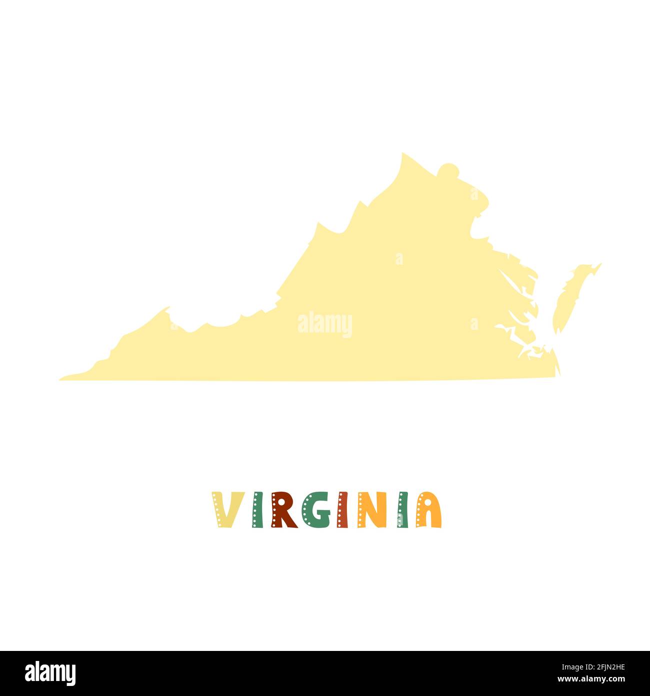 Collezione USA. Mappa della Virginia - silhouette gialla Illustrazione Vettoriale