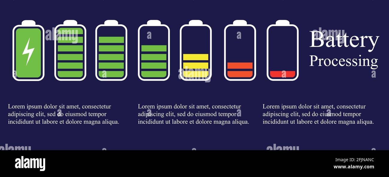 Simboli di stato di carica della batteria del telefono impostati Illustrazione Vettoriale