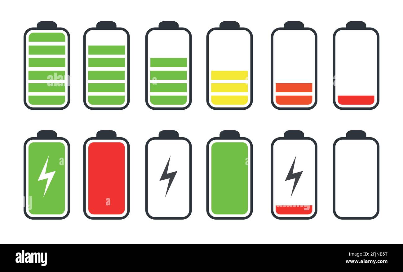 Simboli di stato di carica della batteria del telefono impostati Immagine e  Vettoriale - Alamy