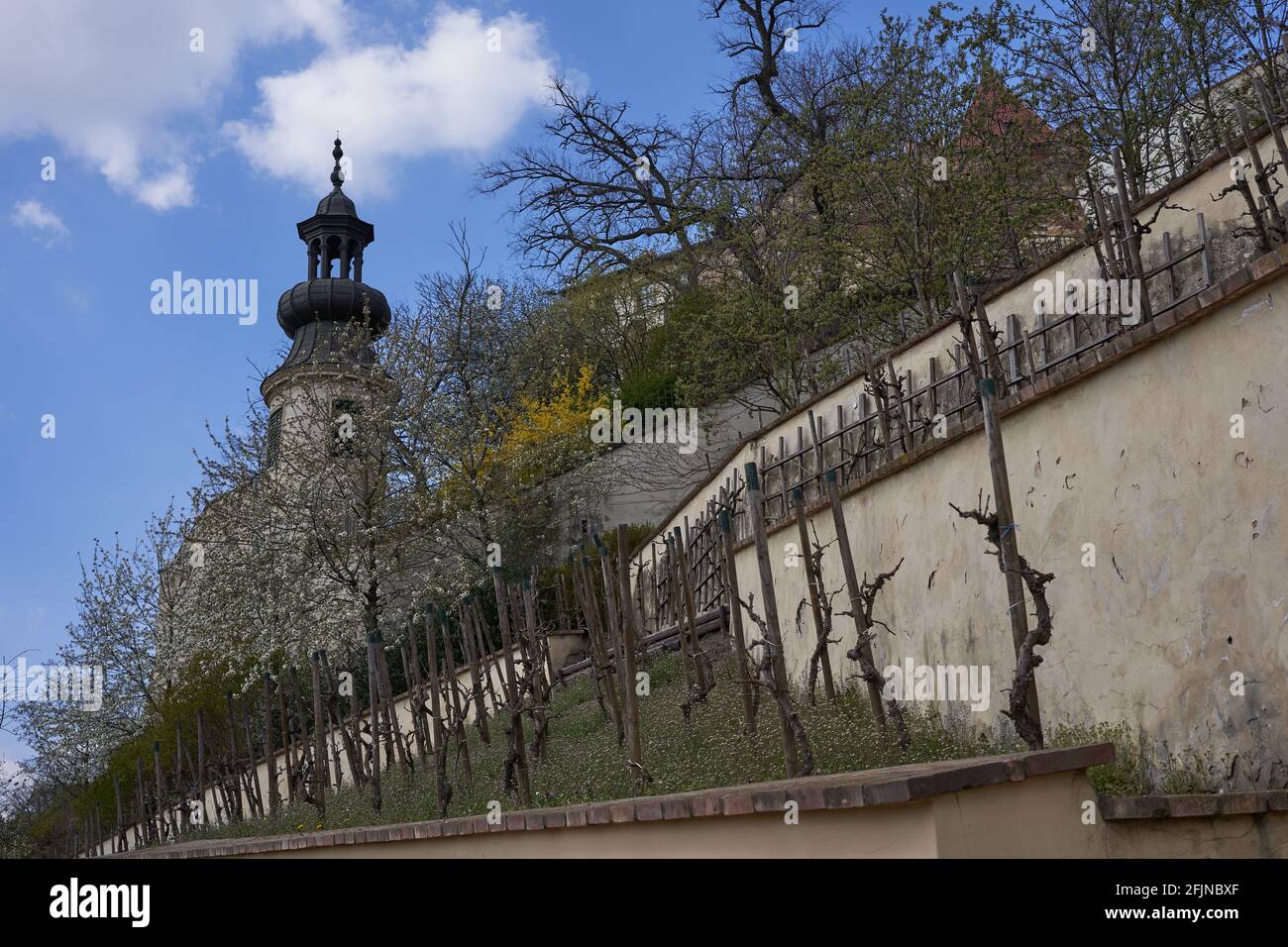 Praga, Repubblica Ceca - 23 aprile 2021 - il Grande Giardino di Fürstenberg in un pomeriggio di sole primavera vicino al Castello di Praga. Foto Stock