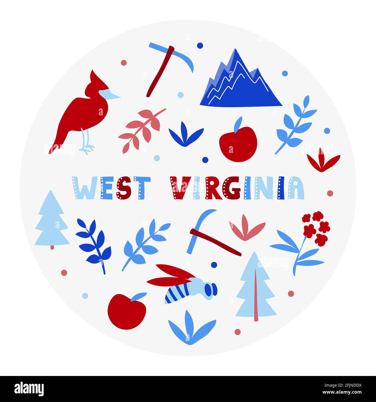 Collezione USA. Illustrazione vettoriale del tema della Virginia Occidentale. Simboli di stato Illustrazione Vettoriale