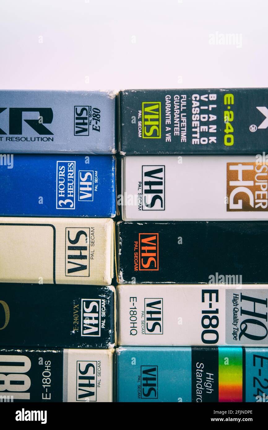 Pila di videocassette VHS Foto Stock