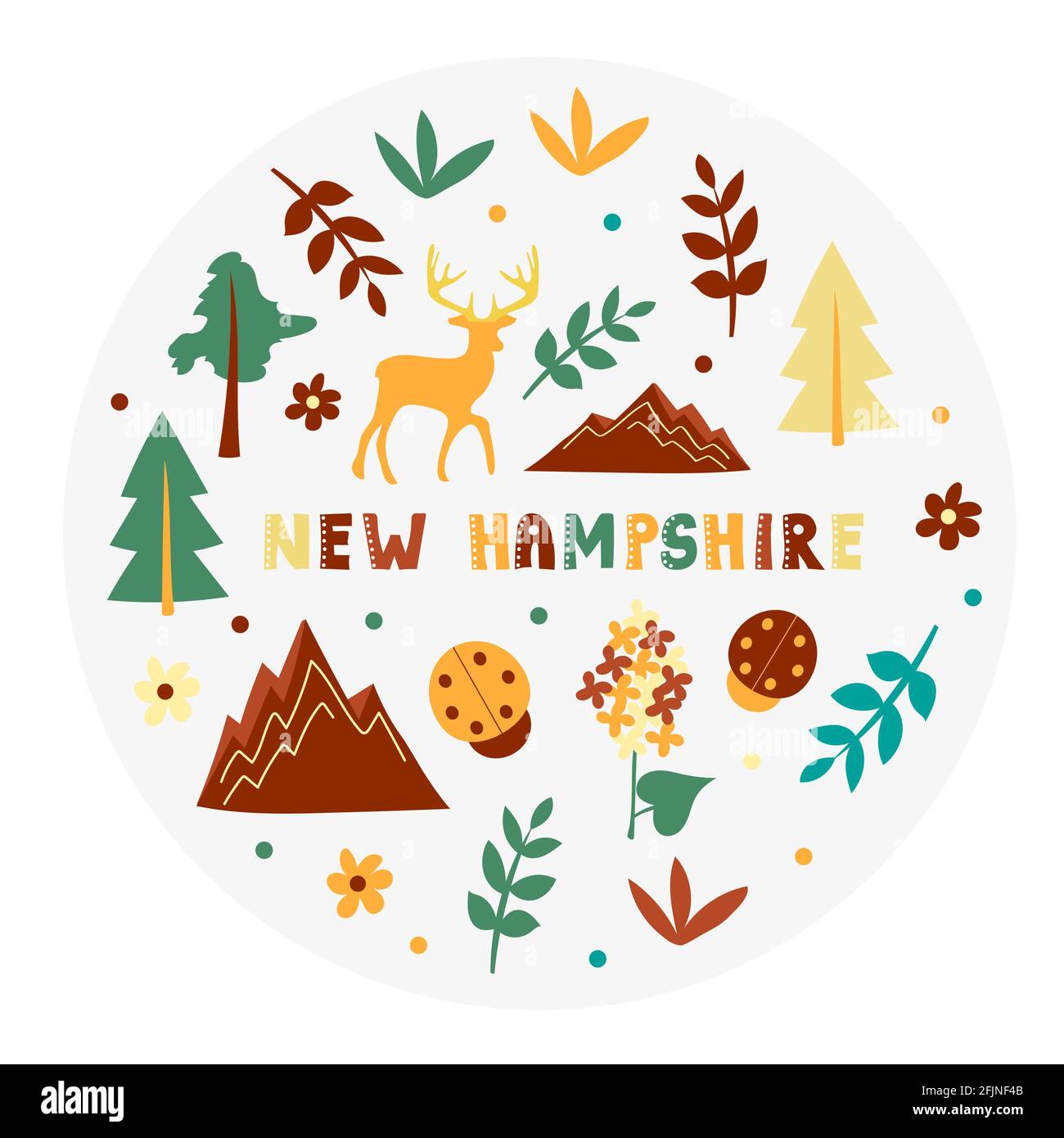 Collezione USA. Illustrazione vettoriale del tema del New Hampshire. Simboli di stato Illustrazione Vettoriale
