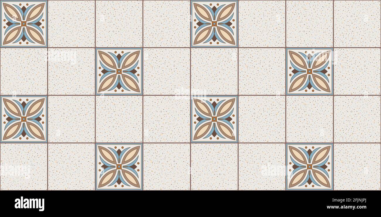 Carta da parati geometrica piastrelle marocchine etniche quadrate con un motivo di beige, marrone, blu Illustrazione Vettoriale