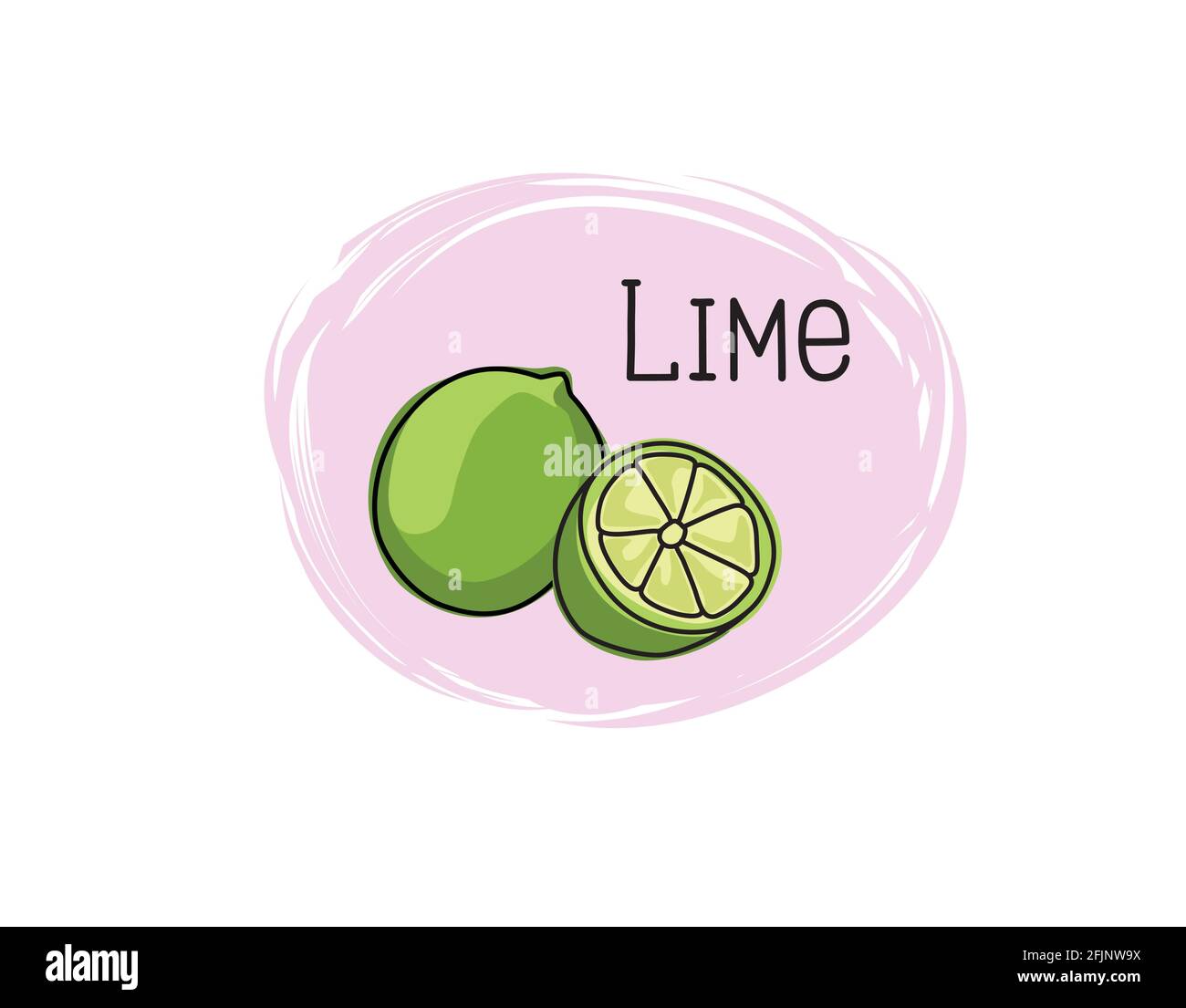 Icona lime. Metà e piena fetta di lime verde illustrazione limone isolato metà lime di frutta. Icona di agrumi freschi e tagliati in verde. Illustrazione Vettoriale
