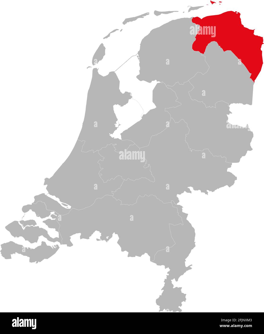 Provincia di Groningen evidenziata sulla mappa politica dei paesi bassi. Sfondi, grafici, concetti aziendali. Illustrazione Vettoriale