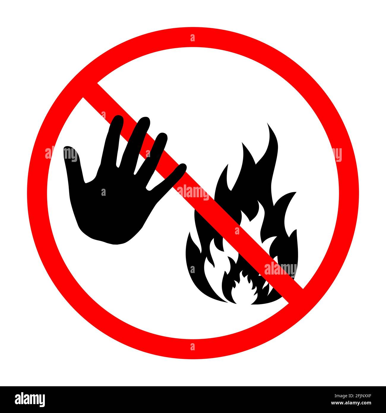 Nessun simbolo vettore vietato per il falò. Nessun segno di fuoco su sfondo bianco. Segnale di arresto fiamma Illustrazione Vettoriale
