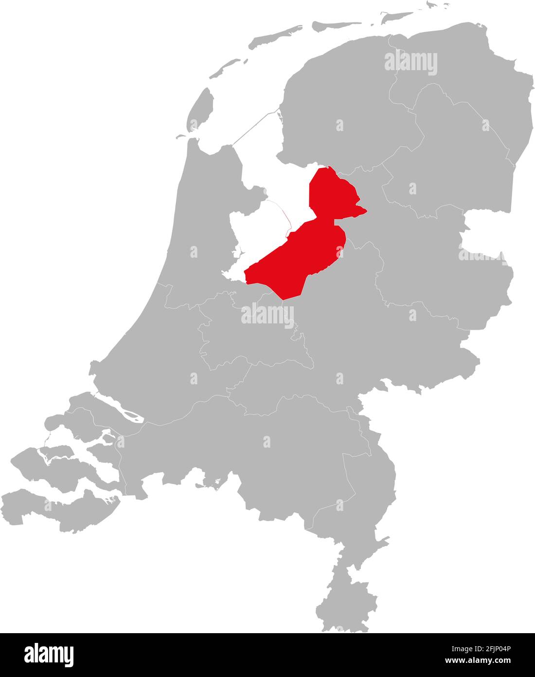 Provincia di Flevoland evidenziata sulla mappa politica dei paesi bassi. Sfondi, grafici, concetti aziendali. Illustrazione Vettoriale