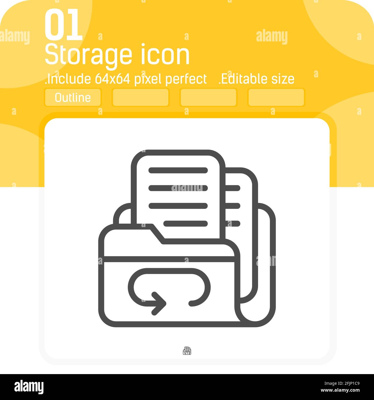 Freccia con icona di memorizzazione con stile contorno isolato su sfondo bianco. Immagine vettoriale icona simbolo simbolo sottile dell'elemento stile riga e-mail che può essere Illustrazione Vettoriale