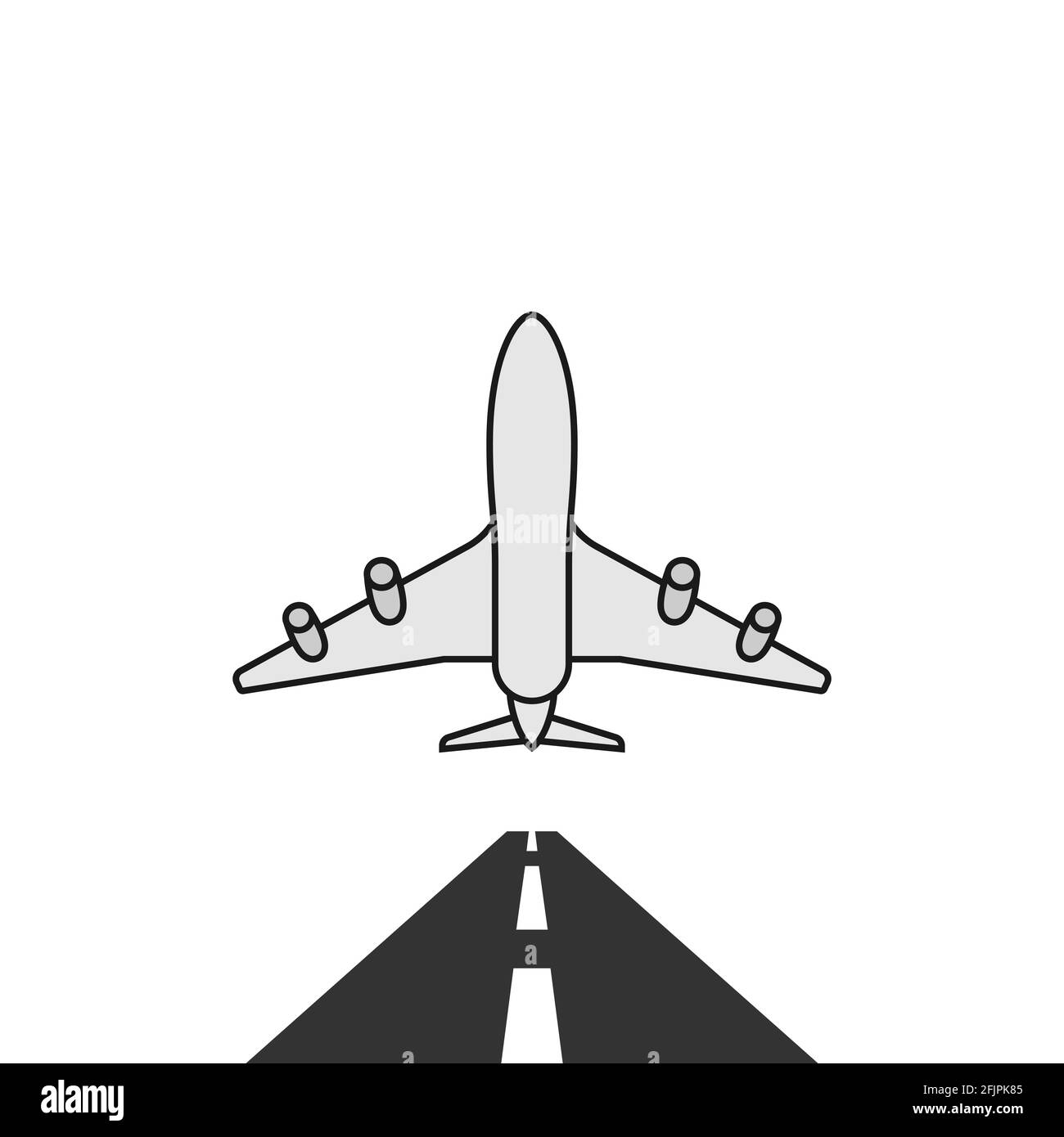 Icona vettoriale di un aereo di passeggeri in volo sulla pista. Illustrazione Vettoriale