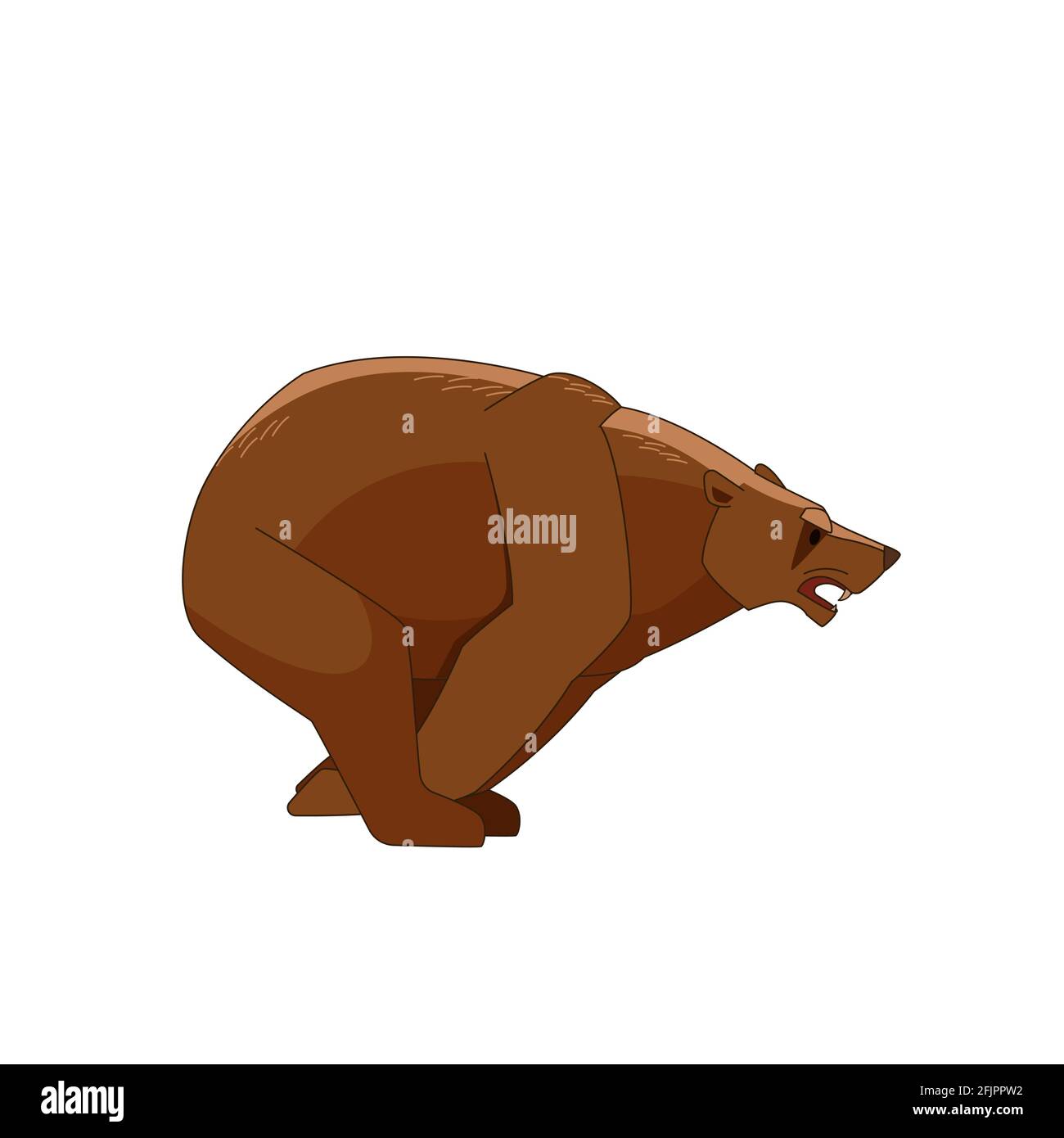 Orso arrabbiato correre e attaccare. Cartoon, immagine vettoriale piatta isolata su sfondo bianco Illustrazione Vettoriale