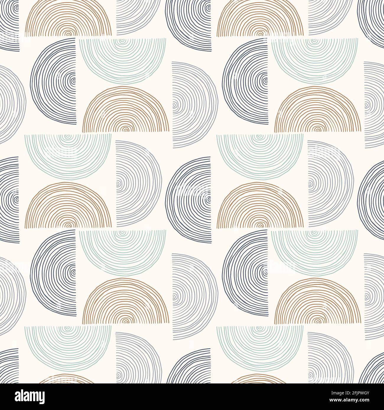 Astratta disegnata a mano Geometria Ocean Waves Blue e Cream Vector senza giunture Modello Illustrazione Vettoriale