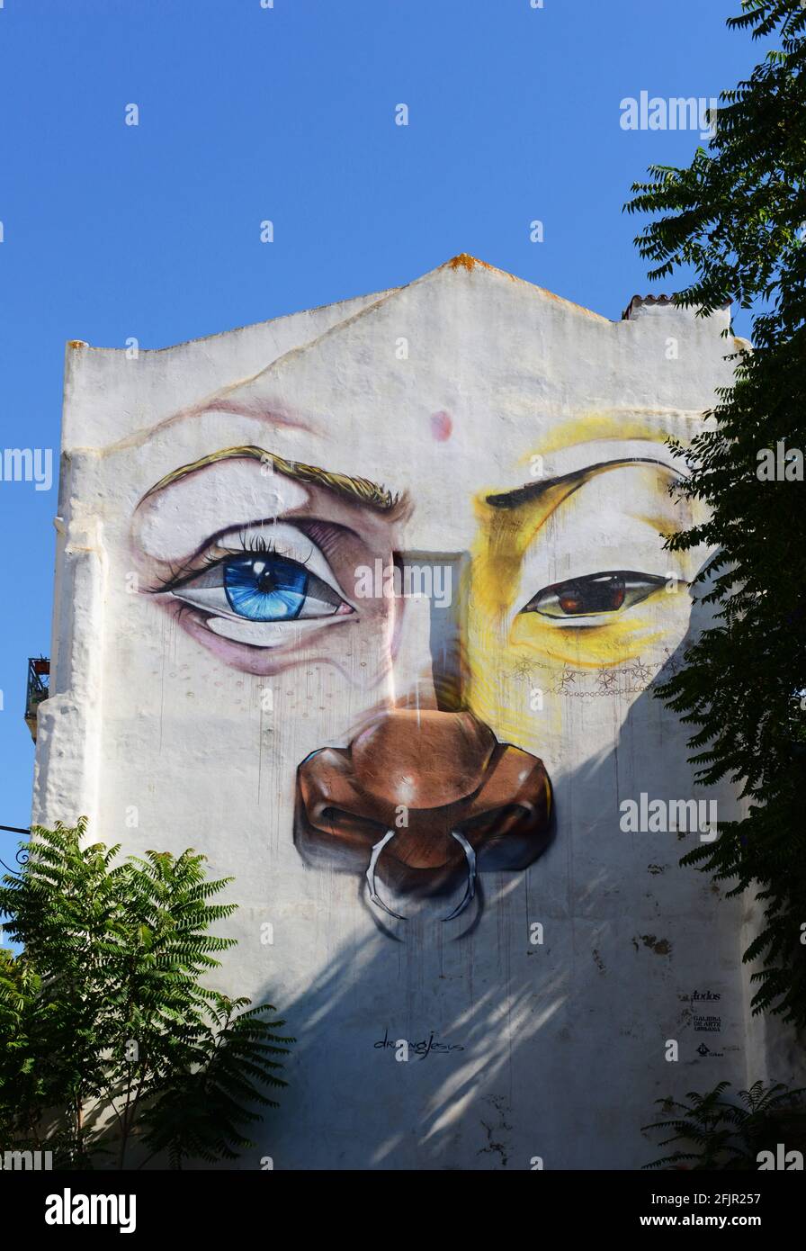 Un edificio decorato a Lisbona, in Portogallo. Foto Stock