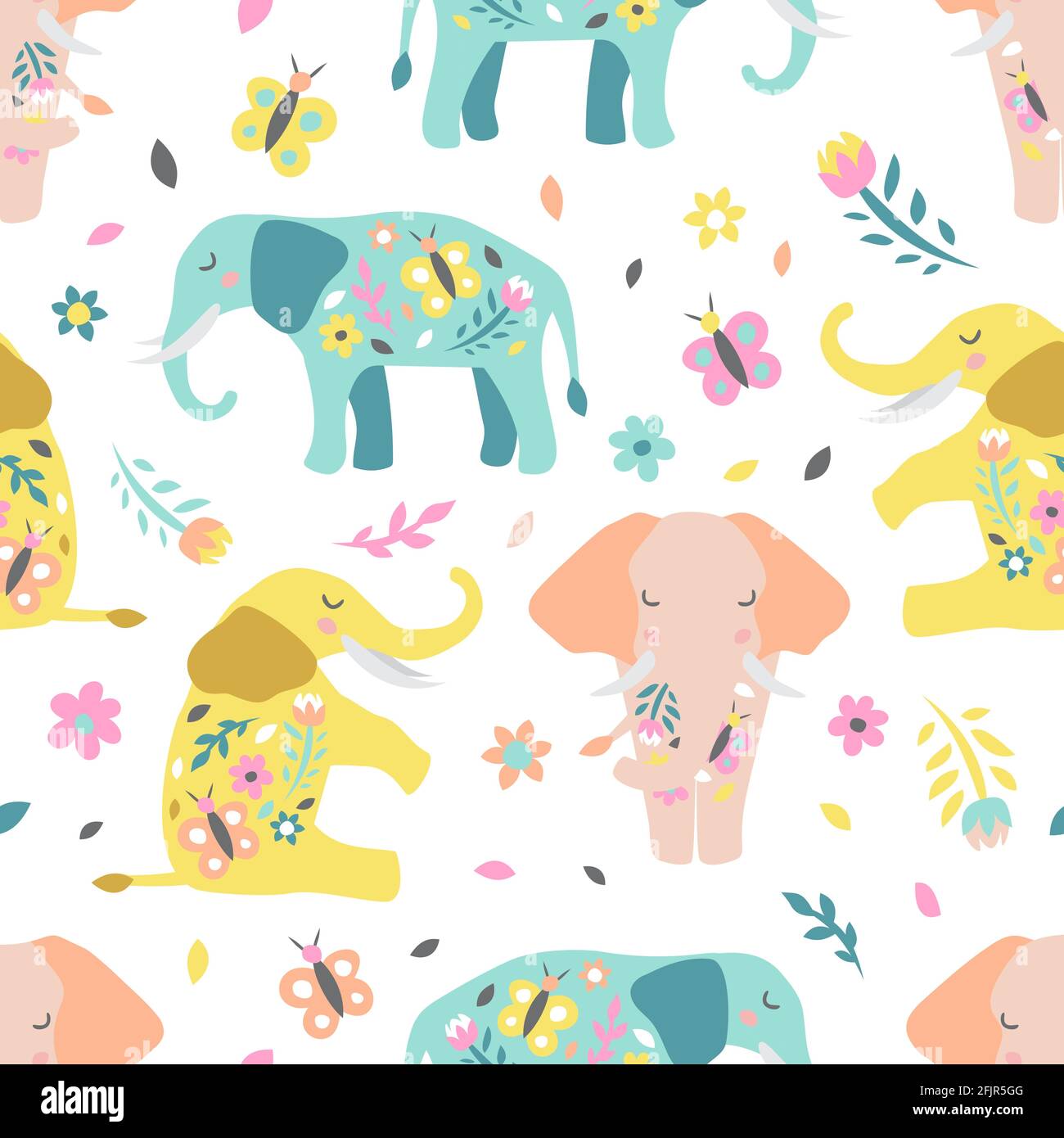 Modello infantile senza cuciture con simpatico elefante. Texture creativa per tessuti, tessuti Illustrazione Vettoriale