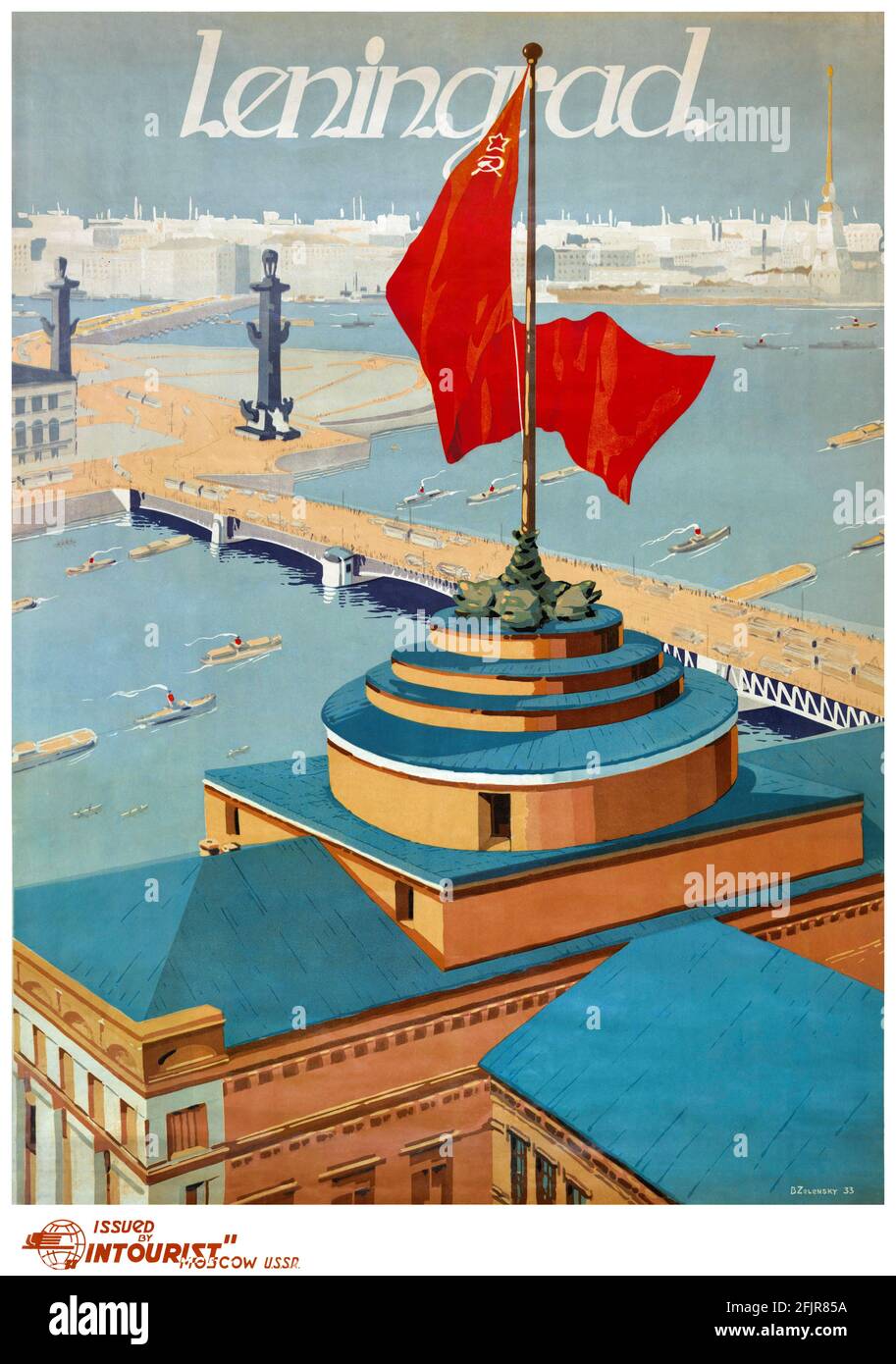 Leningrado. Manifesto turistico di Boris Alexandrowitsch Zelensky (1914-1984). Restaurata poster d'epoca pubblicato nel 1933 in URSS . Foto Stock