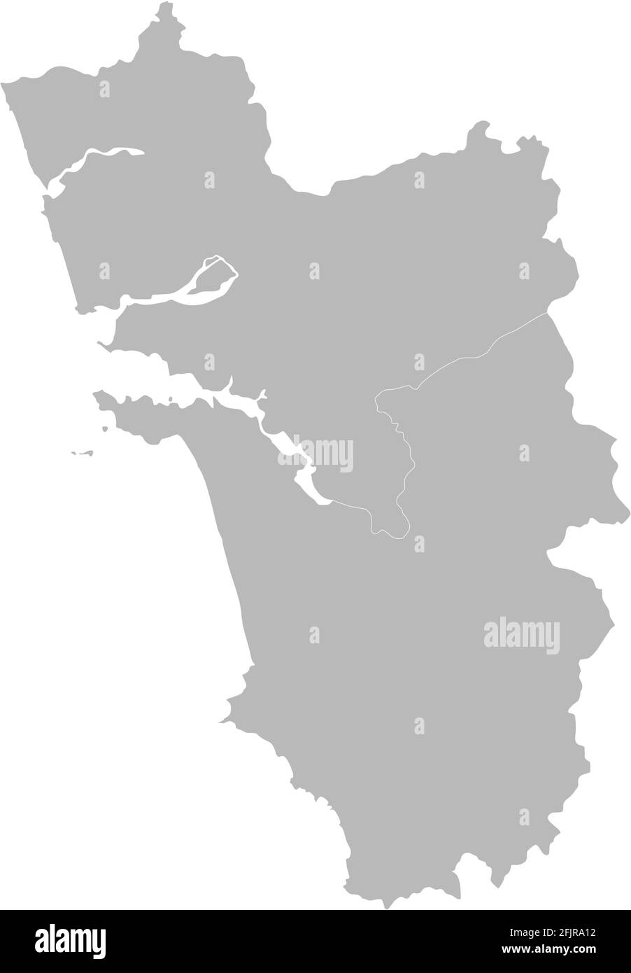 Mappa dei distretti di Goa. Stato indiano. Sfondo grigio. Concetti e background aziendali. Illustrazione Vettoriale
